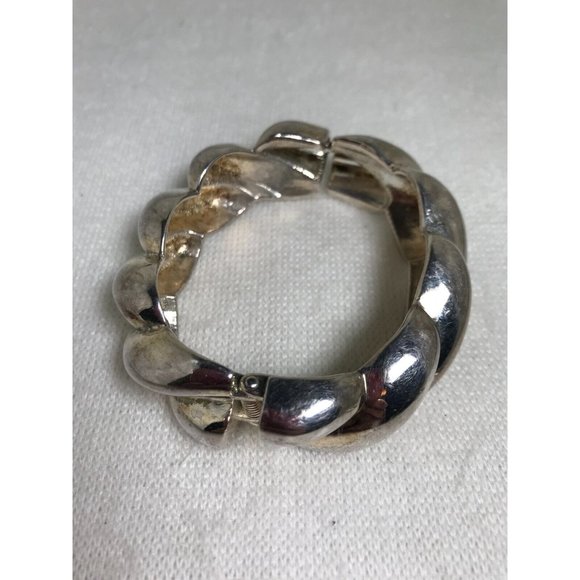 Silver Plated Heavy Metal Rope Style Hinged Bracelet - Picture 4 of 8